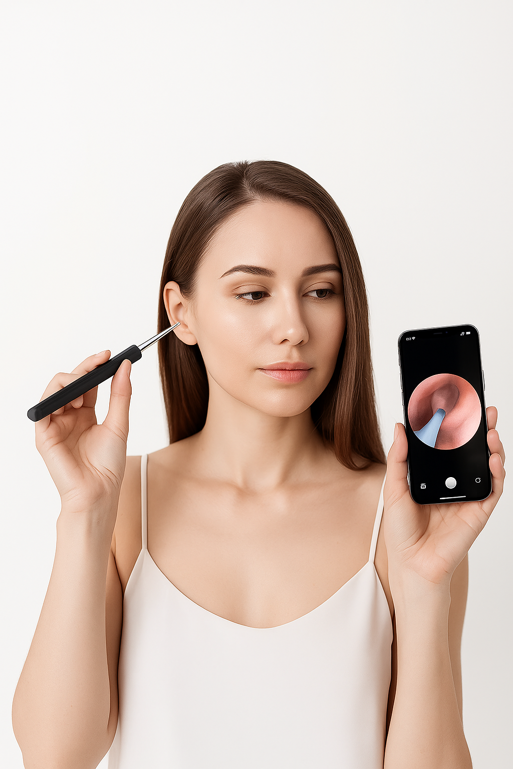 Nettoyeur d’oreille avec caméra HD (Wi-Fi) – Otoscope électronique + embouts souples – Kit retrait cérumen iPhone/Android